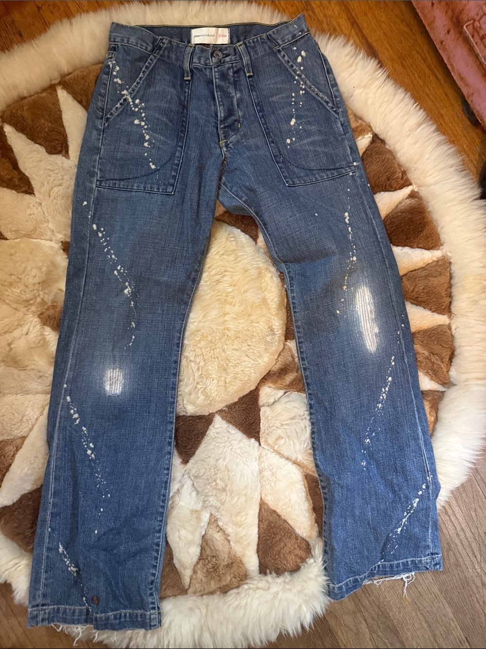Paper cloth denim Distressed Blue Paint-Splatter Jeans
